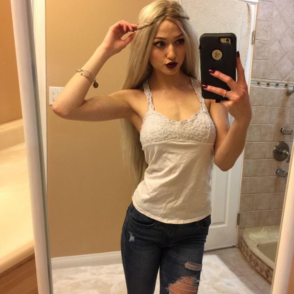 AMERICAN EAGLE BOHO WHITE LACE RACERBACK TANK TOP